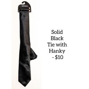 Solid Black Tie with Hanky